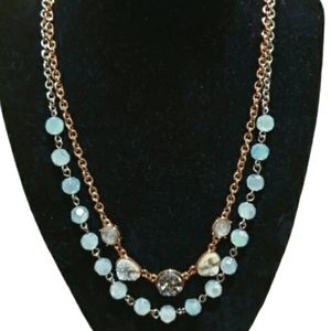 Lydell NYC Layered Necklace with Druzy Beads Silver Blue Gold NWT